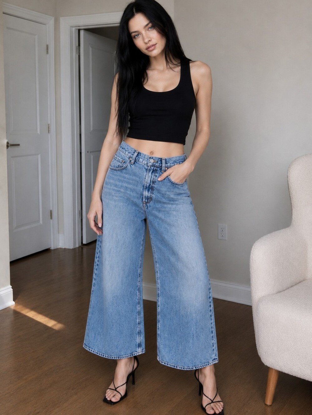 AGOLDE Valeria Wide Leg Jeans 27 Temor Blue Denim High Rise Cropped Gaucho